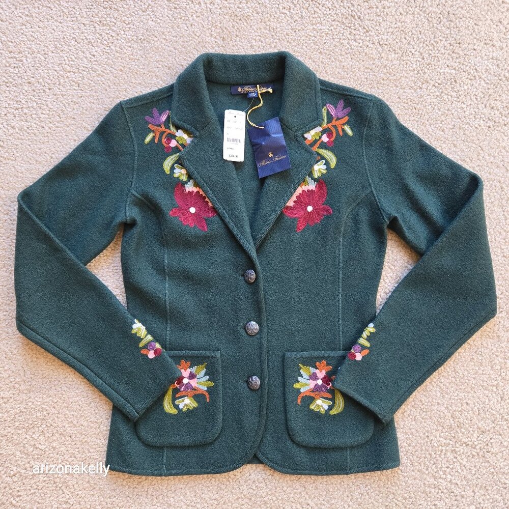 NWT Brooks Brothers Extra Fine Merino Embroidered Blazer Green Floral - Picture 1 of 13